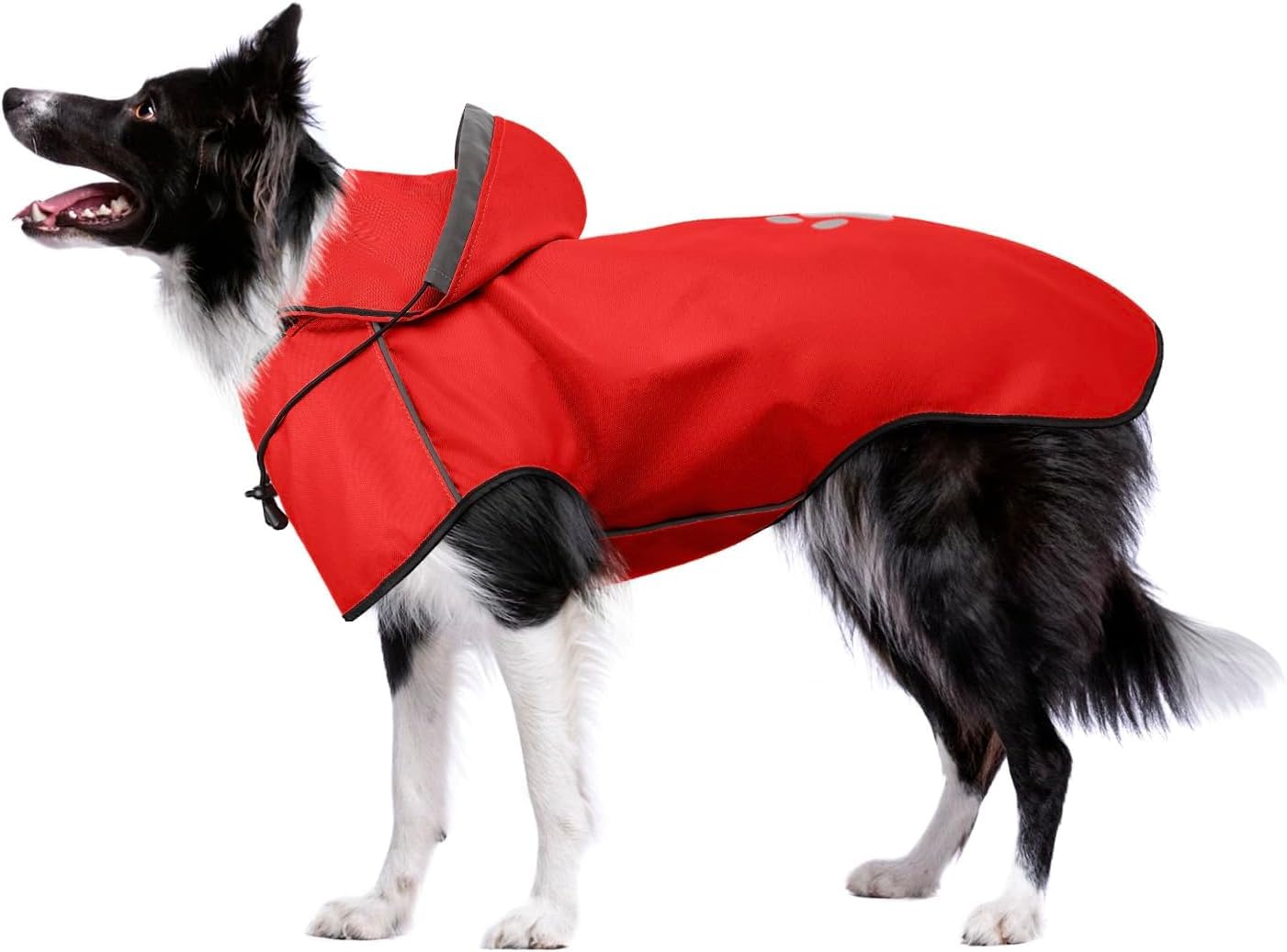 Dog Raincoat Waterproof Reflective Dog Rain Jacket with Hoodie, Lightweight Rain Coats with Leash Hole（Red,L）
