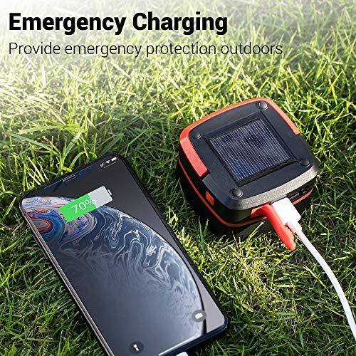 Quntis Rechargeable LED Camping Lantern - Outdoor Solar Powered Camping Flashlight - Mini Torch Hanging Light USB Charging for Hiking Tent Garden Patio Emergencies - Collapsible and Waterproof - Red - Thumbnail 7