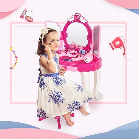 Girls Toy Vanity Table Kids Make Up Dressing Table Toy Playset