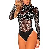 SEBOWEL Women Long Sleeves Mesh See Through Jumpsuit Bodysuit Top Leotard
