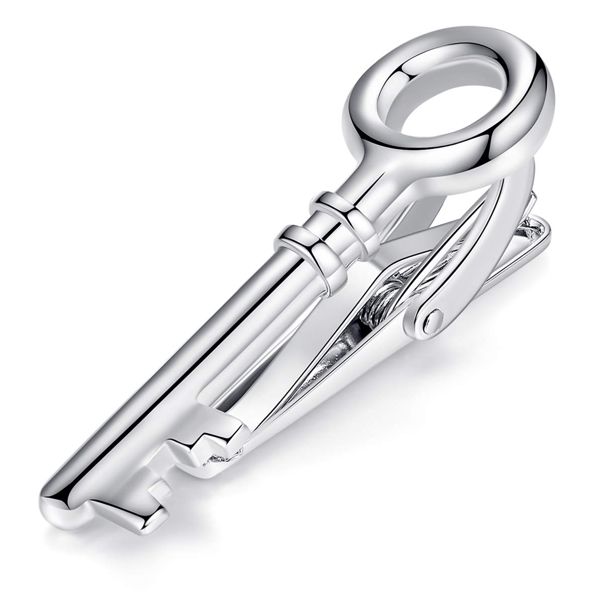 HONEY BEAR 1.57" Key Tie clips Bar for Men/Boys Skinny Narrow Tie Size 4cm, Silver