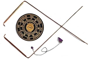 Ywait2long 100% Pure Copper Dowsing Rods & Pendulum Board Kit with Natural Amethyst - Witching Sticks for Divination, Ghost Hunting - Perfect Starter Kit for Witchcraft Beginners