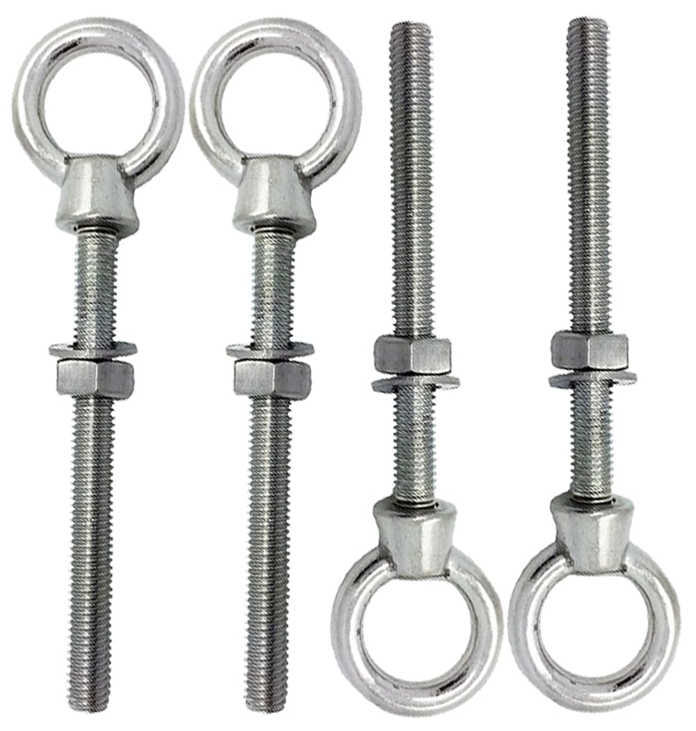 M6 x 80mm Lifting Long Eye Bolt Longshank with Full Nuts and Washer Stainless Steel Marine Grade (Pack of 4)