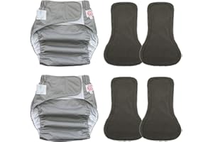 LMARAY 2 Pack Adult Cloth Diapers with 4 Diaper Inserts, Washable Reusable Adult Diaper Cover Elderly Incontinence Protection Nappies Underwear Adult Diaper for Women Man, Waist 23.6-35.4” (Gray M)