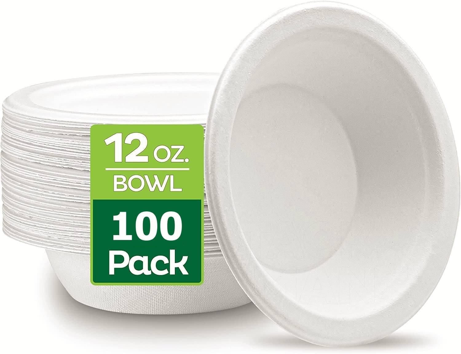 LATERN 100Pcs Disposable Bagasse Bowls, 360ml White Rigid, 100% Biodegradable Compostable Sugarcane Bowls for Daily Use, Restaurants, BBQ Party (13.5cm x 4cm)