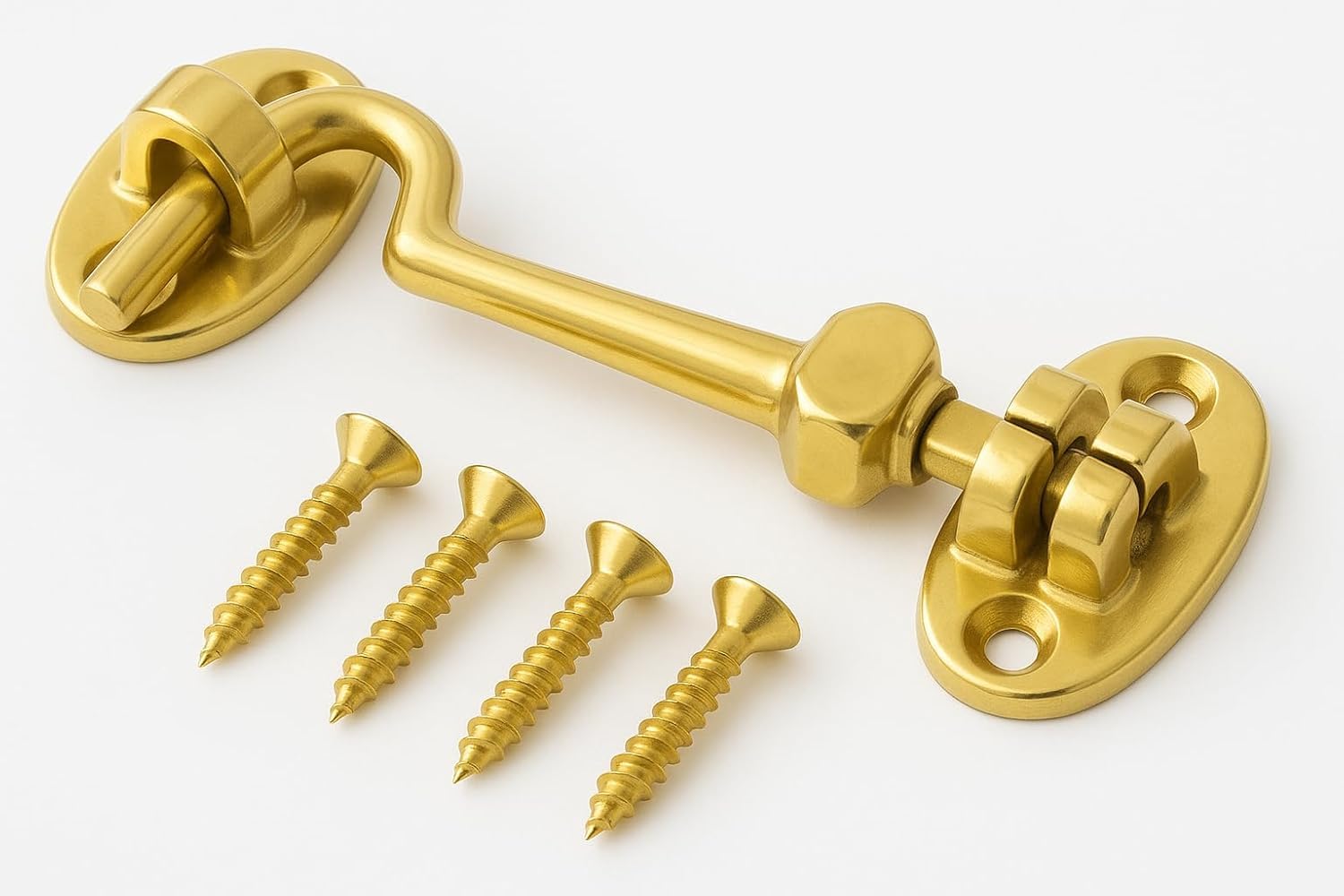 SISI UK® Cabin Hook 50mm Polished Brass Door Handle Store,Gate Latch, Door Latch, Door Hook, Hook and Eye Latch, Cabin Hook, Gate Hook, Hook and Eye, Garden Gate Latch, Door Catch (with Screws)