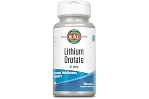 KAL Lithium Orotate 5 milligrams | Low Serving Of Chelated Lithium Orotate For Bioavailability and Mood Support | In Organic Rice Bran Extract Base | 120 VegCaps