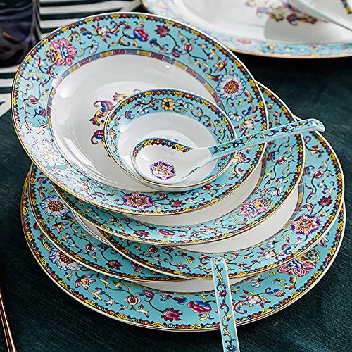Tadyy 48 Pieces Bone China Dinnerware Set, Porcelain Round Durable Dinner Plates Bowls Dishes 