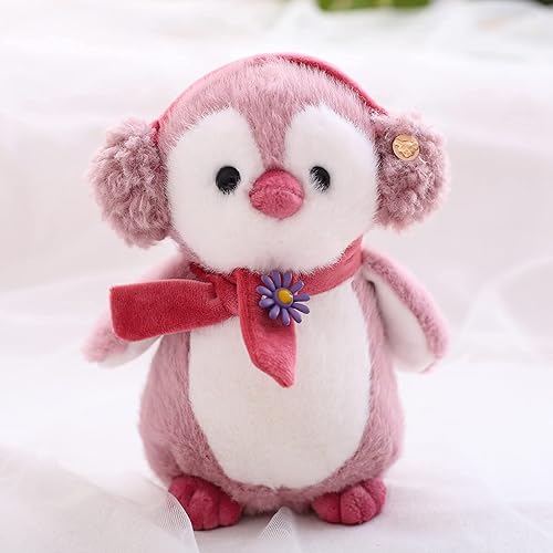 keaiart-ly Plush Penguin Stuffed Animal with Earmuff and Scarf(10inch, Pink)