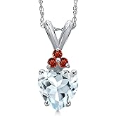 Gem Stone King 14K White Gold Sky Blue Aquamarine and Red Garnet Pendant Necklace for Women | 0.76 Cttw | Gemstone March Birthstone | Heart Shape 6MM | With 18 Inch Chain