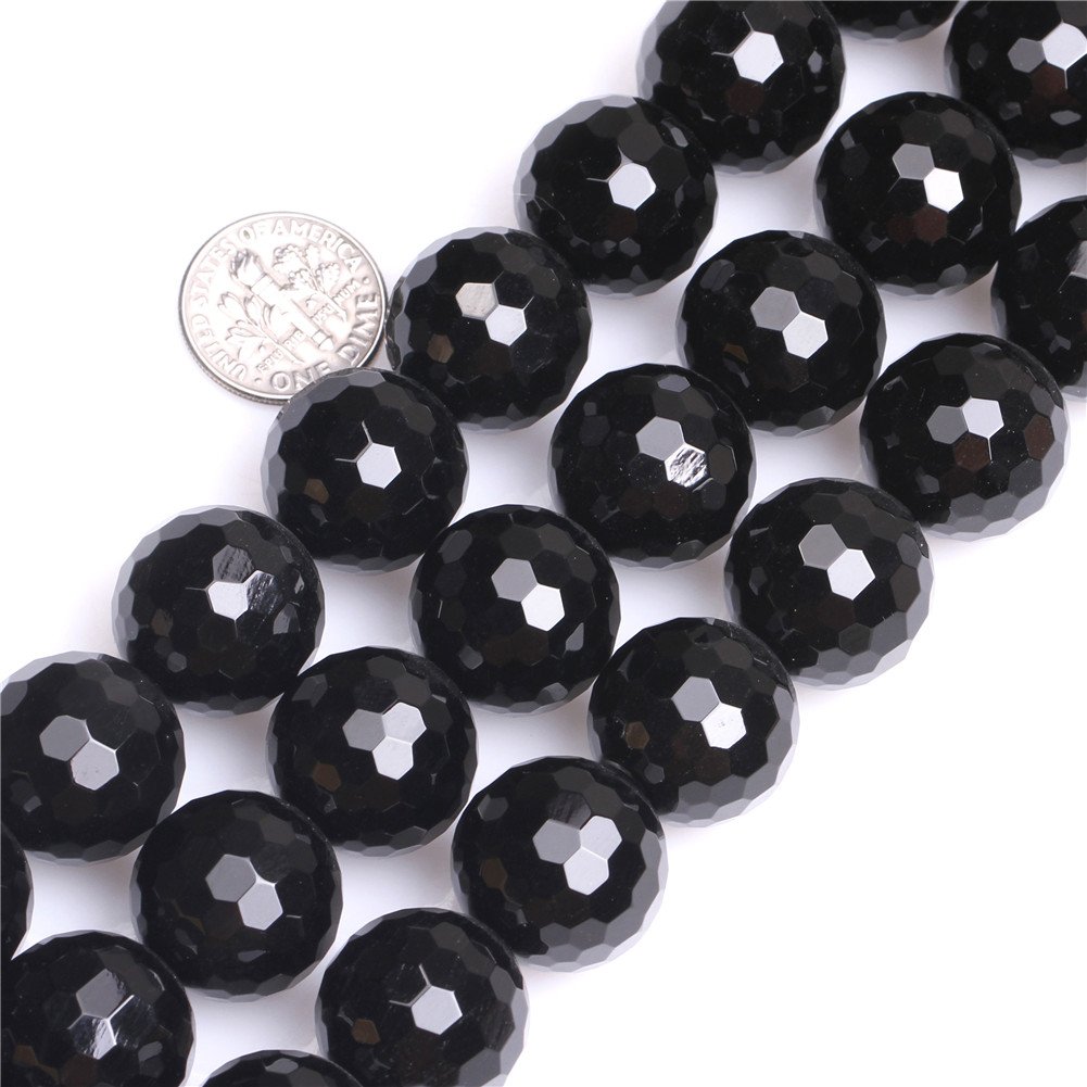 Sweet & Happy Girl's Store 18mm Round Faceted Gemstone Blackagate Bead Strand 15 Inch Jewellery Making Beads