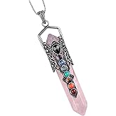 Nupuyai Hexagonal Crystal Point Pendant Necklace for Women Healing 7 Chakra Crystal Stone Pendant Amulet with Chain