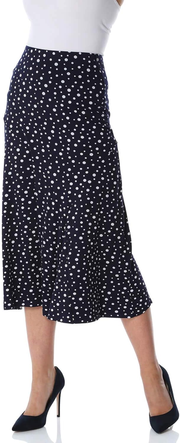 Roman Originals Women Elasticated Spot Print Skirt Navy 12 at Amazon