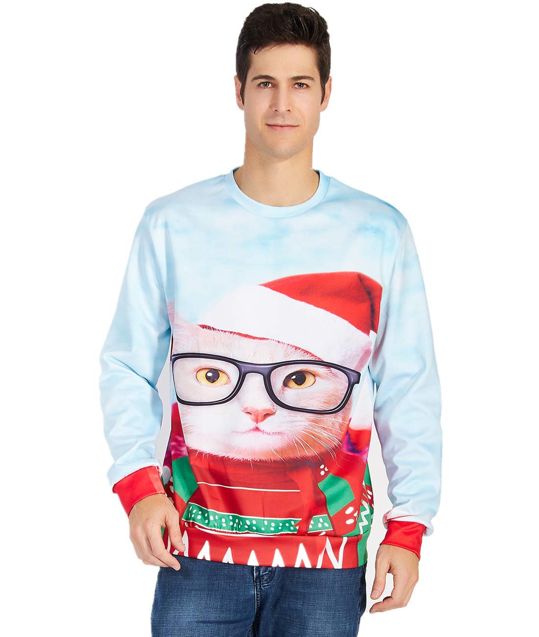 Idgreatim Teens Boys Girls Funny Christmas Cats Graphic Pullover Ugly Christmas Sweatshirt Sweater S