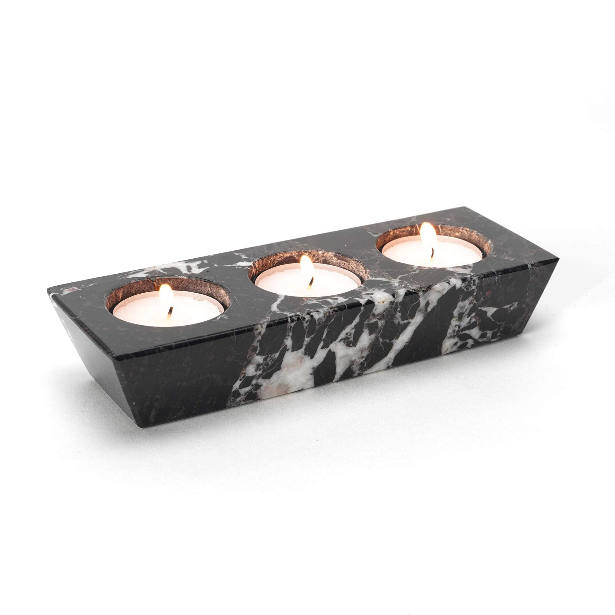 Himalayan Black Marble 3 Hole Tea Light Candle Holder - Tea Lights Included!