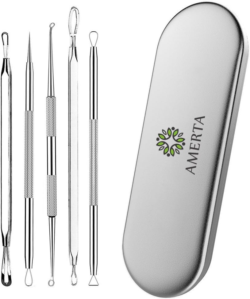 AMERTA Blackhead & Blemish Remover, Pimple & Acne Extractor 5-Piece Tool Kit