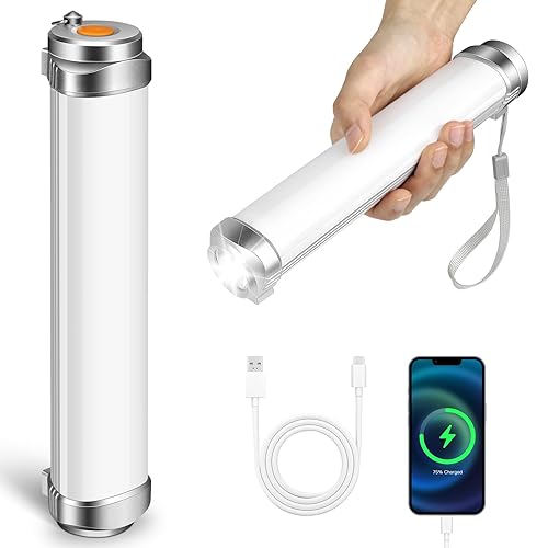 Camping Lights, 8 Dimmable Levels LED Tube Work Light Bar, 5200mAh Portable USB Rechargeable IPX8 Waterproof Magnetic Emergency Lamp for Camping, Hiking, Power Outage