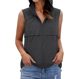 Womens Sleeveless Hooded Vest Lightweight Zip Up Softshell Jacket