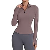 Avoogue Womens Long Sleeve Workout Tops Quick Dry Quarter Zip Pullover Crop Slim Fit Althletic Golf Shirts with Thumb Holes