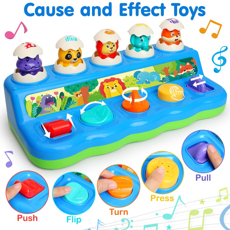 Interactive Pop Up Animals Toy with Music & Light, Animal Sound, Baby Toys 1218 Months, Toddler