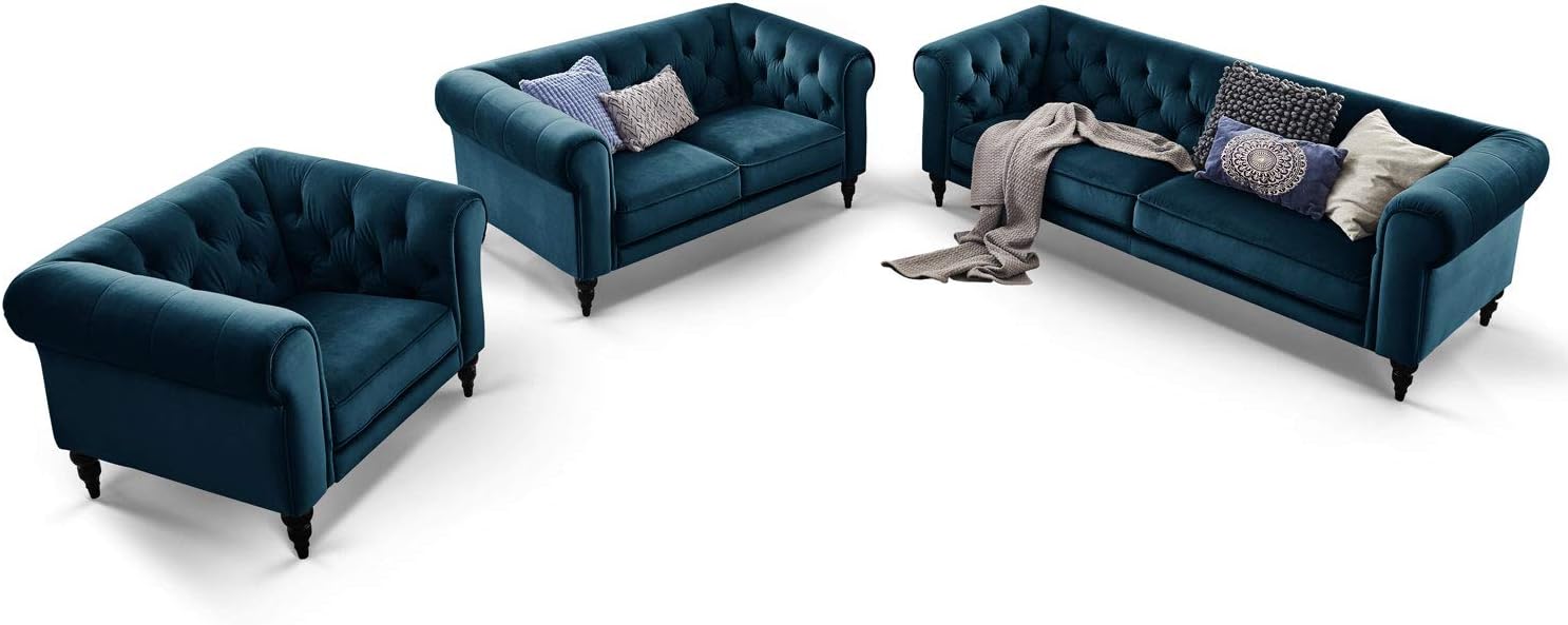 Moebella Chesterfield Sofas Samt 321Sitzer Sitzgarnitur Couch Hudson