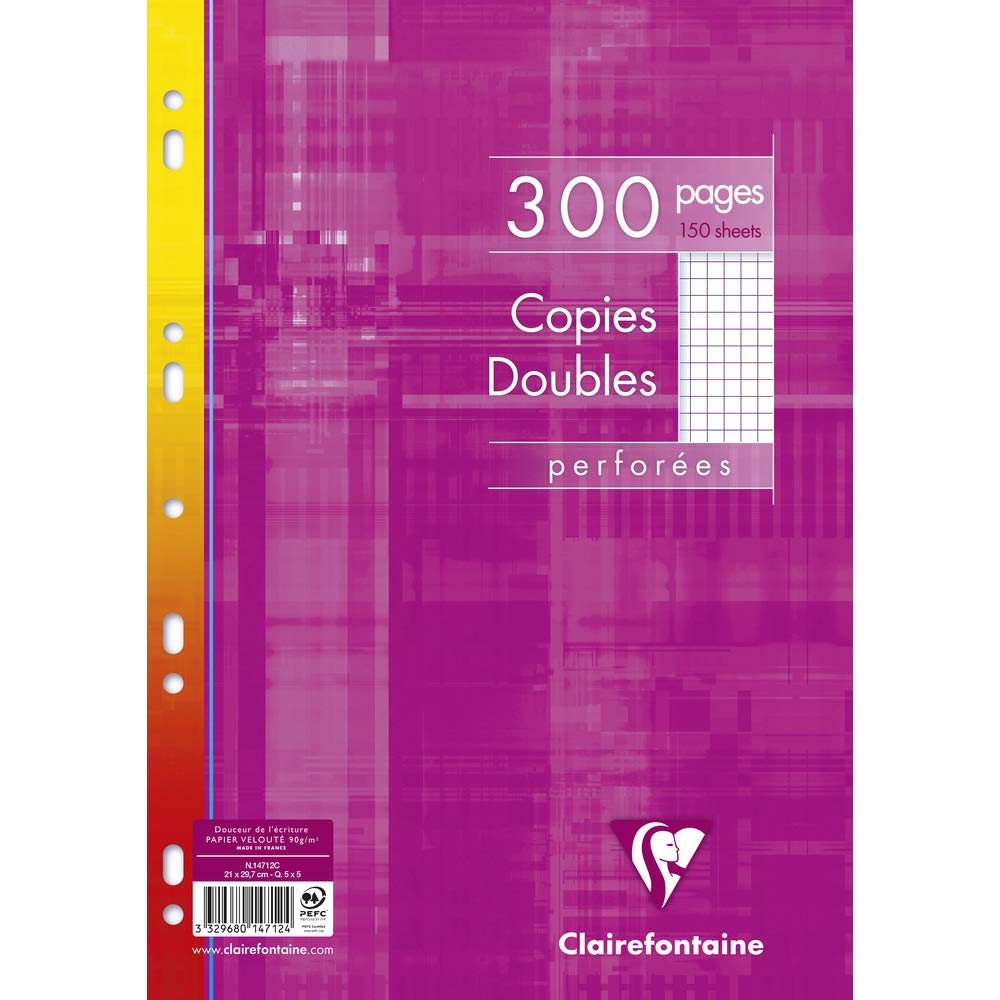 Clairefontaine 14712C - One Pack of Double Perforated Sheets - Film Wrapped - Dimensions: A4 21 x 29,7 cm - 300 Small Squares Pages - White Paper 90 g