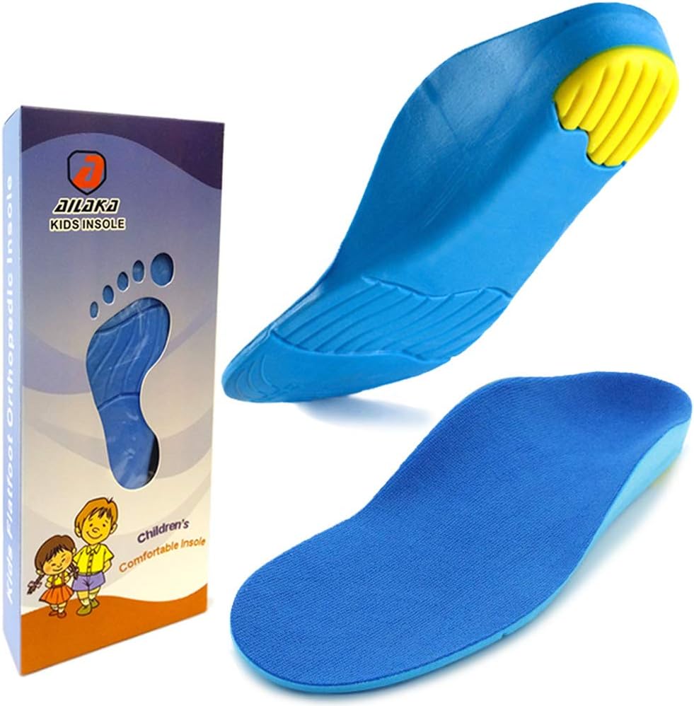 Ailaka Kids Orthotic Cushioning Arch Support Shoe Insoles, Children Pu Foam Inserts for Flat feet, Plantar Fasciitis, Feet Heel Pain Relief