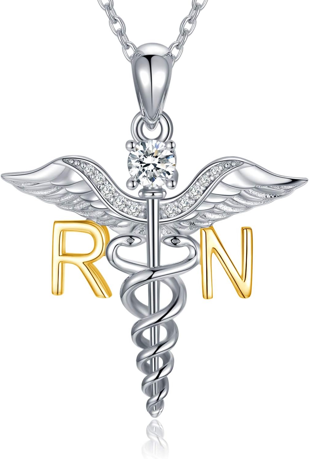 WINNICACA Nurse Gifts Nurse Pendant Sterling Silver Nurse Necklace Caduceus Angel Wings RN Necklace Stethoscope Necklaces Graduation Birthday Nurse's Day Christmas Gifts for Nurses