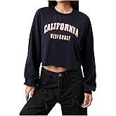 SweatyRocks Women's Casual Long Sleeve Crew Neck Letter Print Crop Top Sweatshirt