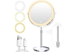 Unimiro 9inch Makeup Mirror with Lights, 1x/20x 5000mAh Rechargeable Magnifying Mirror with Light, 360° Rotate Bathroom Mirro