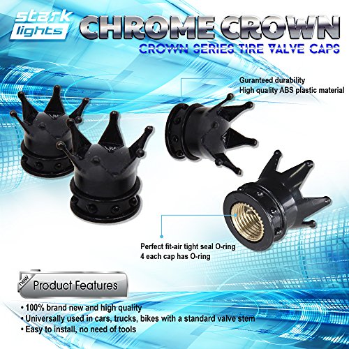 Black Crown Tire Wheel Stem Air Valve Caps Car Truck Hot Rod Bike US - 4PCS Set - Thumbnail 2
