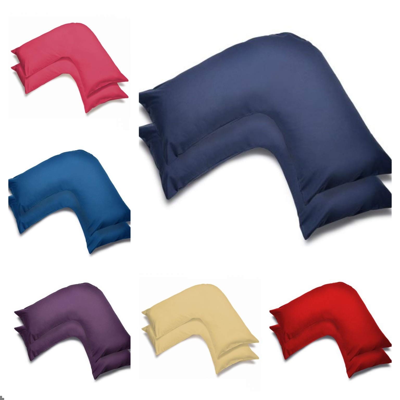 2 Pack Poly-Cotton Plain Dyed V Shaped Pillow Cases Covers - Orthopedic Pregnancy Maternity Back & Neck Support Nursing V Pillowcase Pair (Navy)