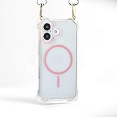 Yetagso Magnetic for iPhone 17 Crossbody Phone Case,Clear/Pink,Magnetic Soft Frame PC Back Shockproof Protective Phone Cover with Adjustable Detachable Lanyard,Compatible with MagSafe