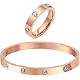 MPRAINBOW Gold Rings Bracelets for Women, 18K Gold Plated Friendship Bracelet Cubic Zirconia Bangle with Ring Jewelry Set,Wedding Party Birthday Gifts for Her Girlfriend