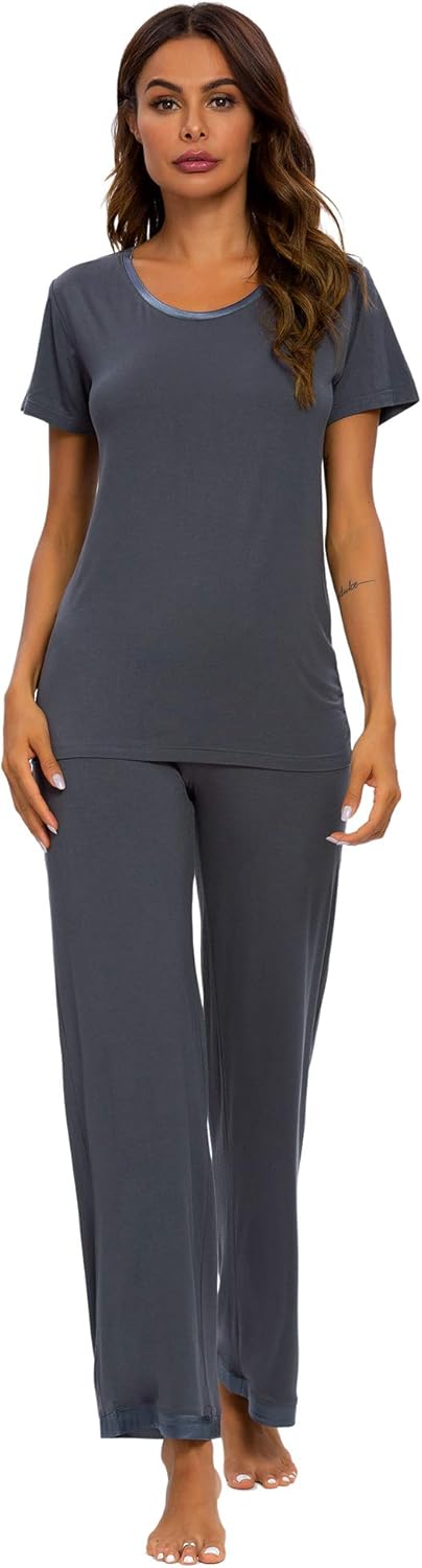 TIKTIK Womens Modal Pajama Set Comfy Sleepwear Short Sleeve Top with Pants Pjs Petite Plus Size S-4XL at  Women’s Clothing store