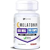 Healthfare Melatonin 60mg | 90 Veg Capsules | High-Strength Formula | Vegetarian, Non-GMO, Gluten-Free | Made in The USA