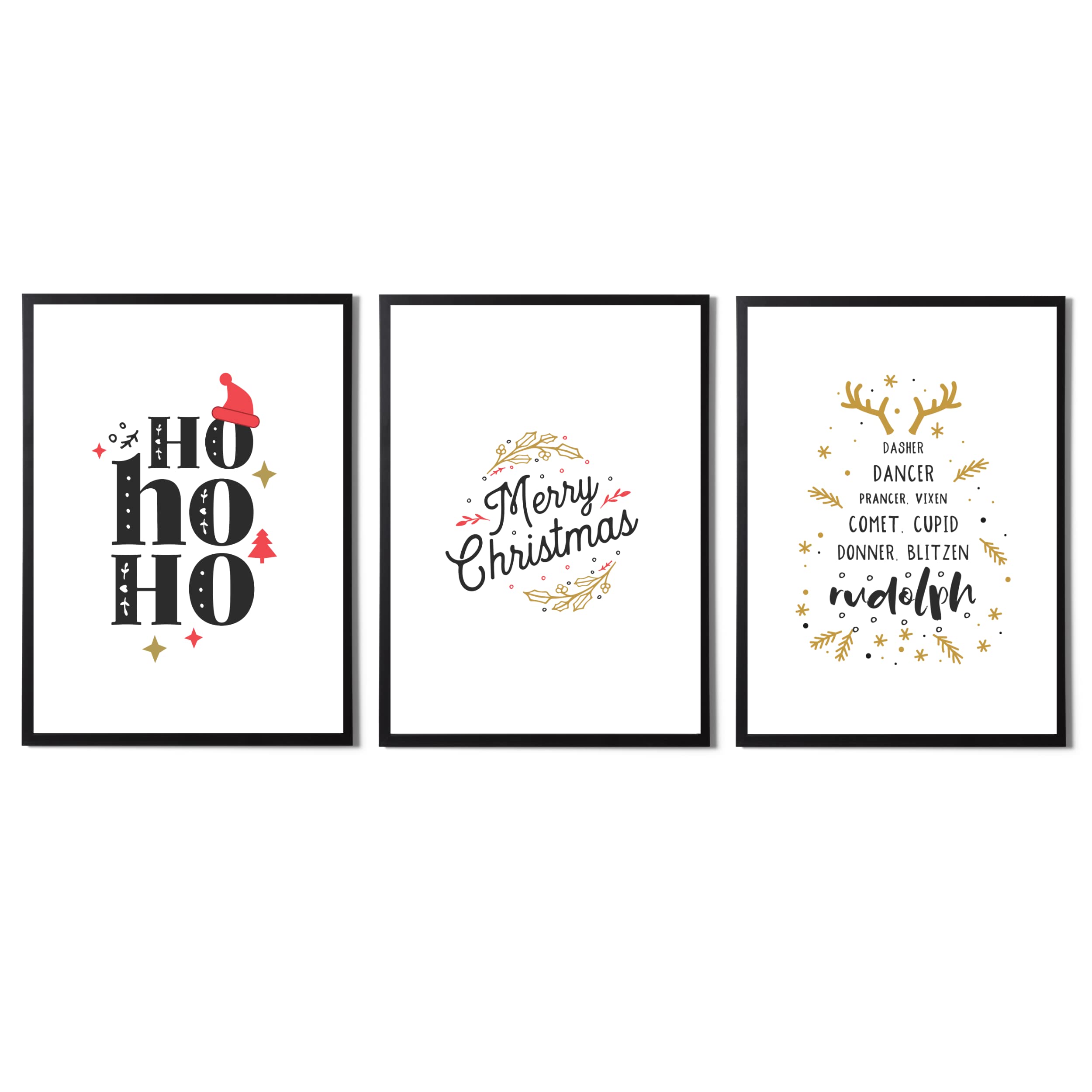 State Media Vision Christmas Prints Wall Art, Merry Christmas Home Decor Posters, A4 and A3 Size, Christmas Wallart Decorations (Ho Ho Ho Set, A3 Size)