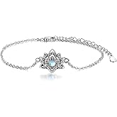 YAFEINI Lotus Flower Bracelet Sterling Silver Moonstone Buddha Pendant Bracelet Spiritual Jewelry Gifts for Women