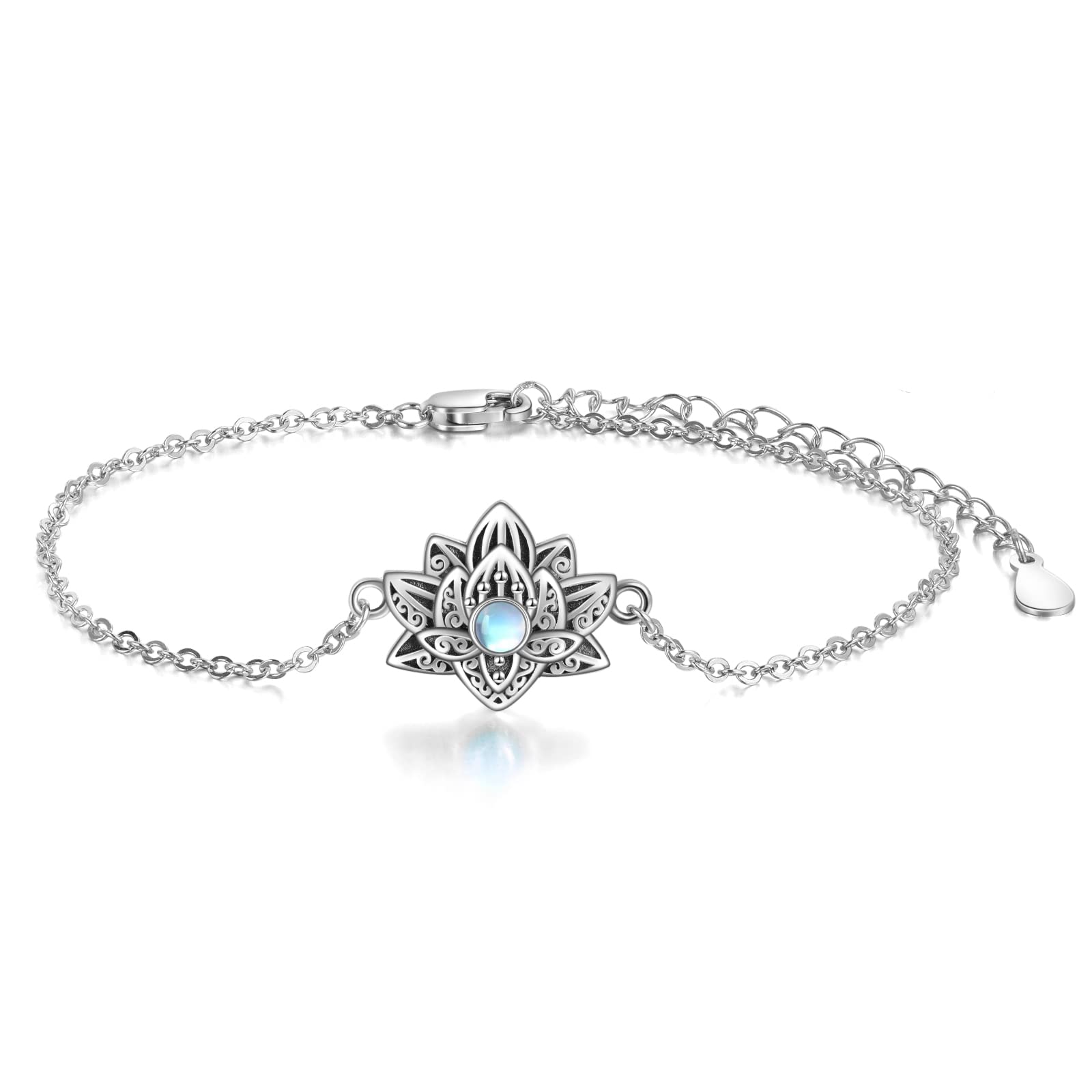 VENACOLY Lotus Bracelet Sterling Silver Moonstone Bracelet for Women Lotus Bracelet Mother's Day Jewellery for Women
