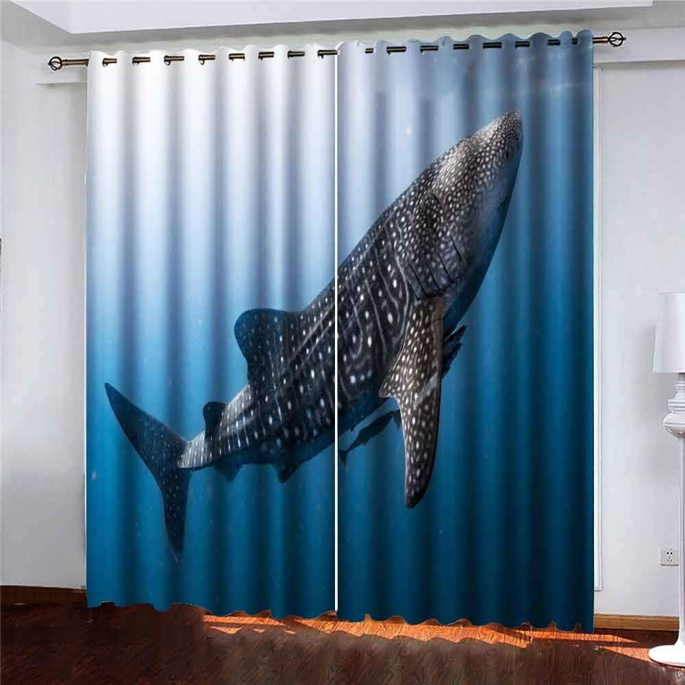 Shorping Window Darkening Curtains, Window Panels Curtains Living Room Curtains Whale Shark Very Near Looking You Underwater in Does Not Attack Humans Window Curtains for Bedroom 52X63 Inches, 2 Pc