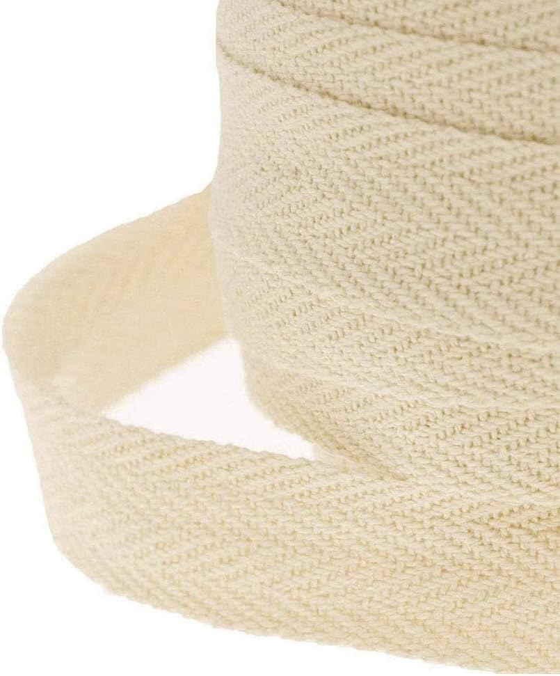 50 Meters 25mm Cotton Tape Bias Binding Tape Bunting Tape Twill Webbing Tape Sew Herringbone Roll Tape for Sewing Dressmaking Alterations Craft Apron, Natural - Image 3