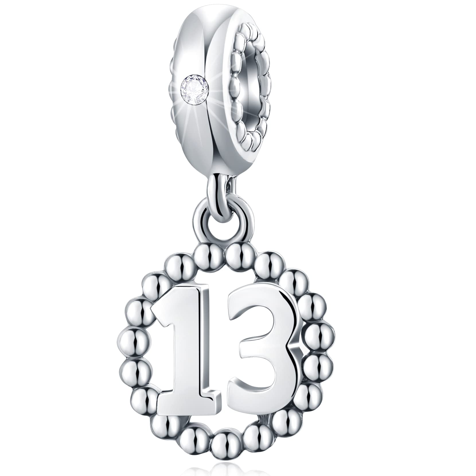 16,17,18,19,20,21,22,24,25,40,50,60,80 Number 13 Charms 925 Sterling Silver Pendants Beads Fit Pandora Charm Bracelets/Necklace, for Birthday/Anniversary