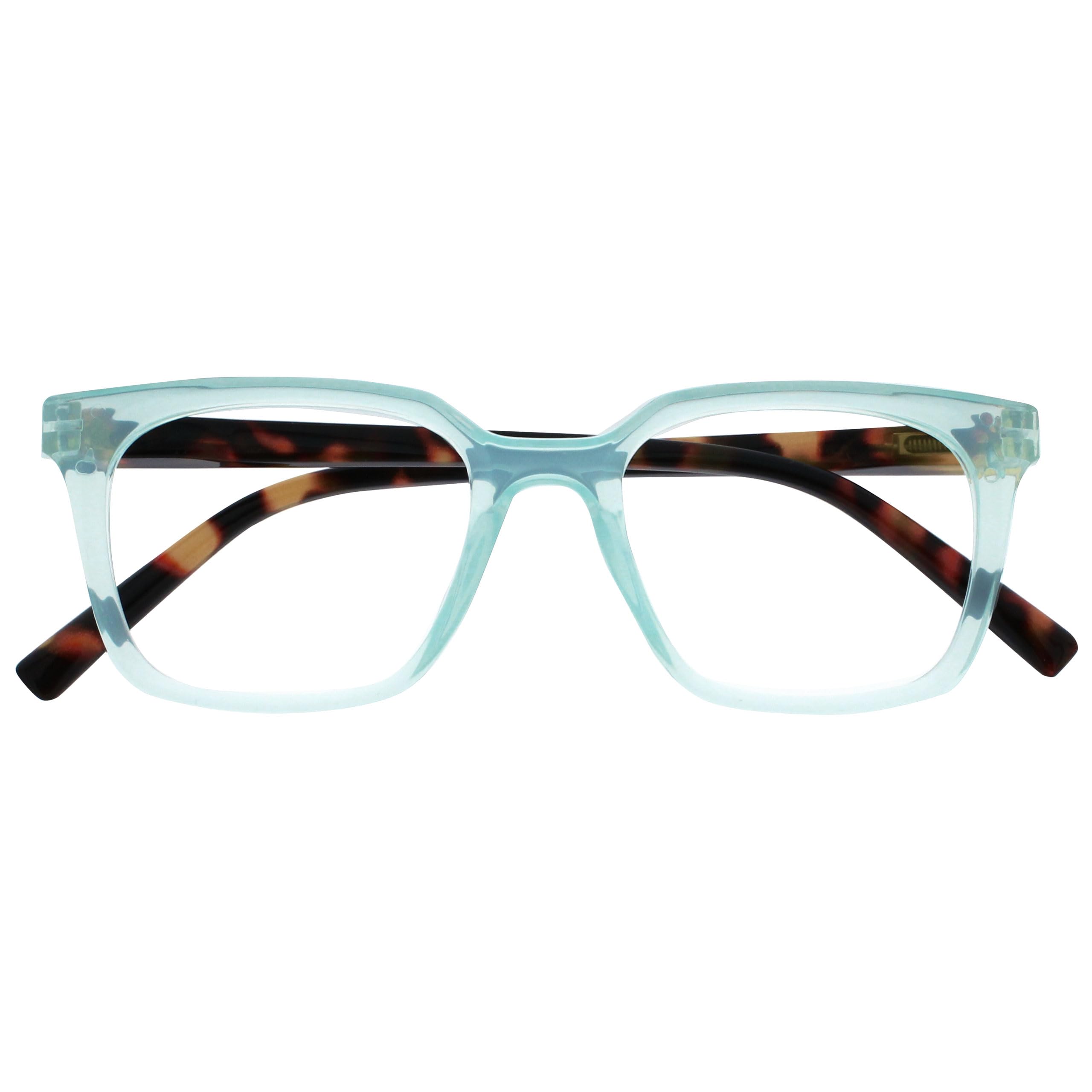 OPULIZE KOI Reading Glasses - Large Rectangular Frame - Aqua - Mens Womens - Spring Hinges - R50-Q - +3.00