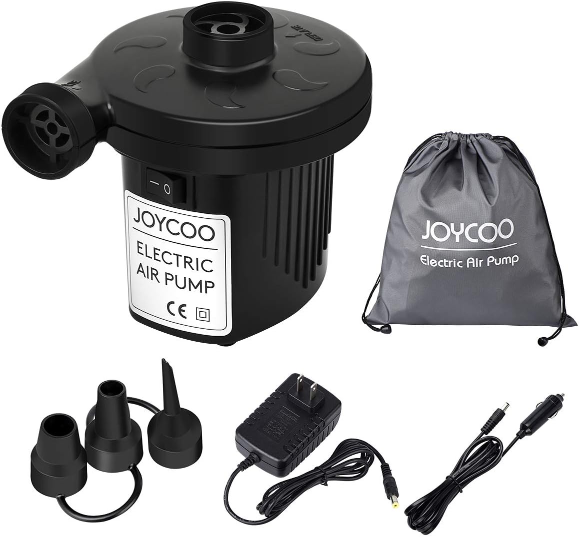 Joycoo Electric Air Pump Air Mattress Pump Airbed Pump Portable Inflate Pump Travel Inflator Deflator for,Pools, Boats,raft, Airbeds, Inflated Toy AC 110V DC 12V