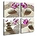 Canvas Print Wall Art-Spa Wall Decor Butterfly Orchid Painting Zen Spa Purple Phalaenopsis Flowers On White Balance Stones 4 Panel Paintings Modern Artwork For Living Room Decoration Flower Home Decor
