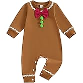 Newborn Baby Boy Girl Gingerbread Outfit Long Sleeve Romper Onesie Jumpsuit Infant Christmas Outfits