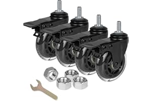 8T8 3 Inch Rubber Caster Wheels Heavy Duty with Brakes, 3/8"-16 x 1 Threaded Stem Casters Set of 4 (Screw Diameter 3/8", Length 1"), Quiet and Smooth Rolling Castors for Furniture Hardwood Floors