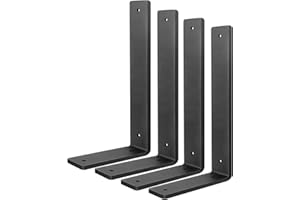 Heavy Duty Shelf Brackets (4 Pack) 10" x 6", Black L Brackets for Shelves-Max Load 150 LBS Shelf Hardware Bracket, Rustic Ind