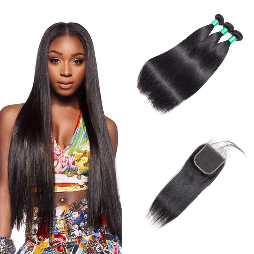 Amazon Com Beaushiny Brazilian Straight Bundles With Closure 100