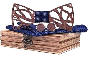 TOVINANNA 4Pcs Wooden Bow Tie Set for Men Wedding Accessories Hollow Bowtie, Cufflinks, Pocket Square, and